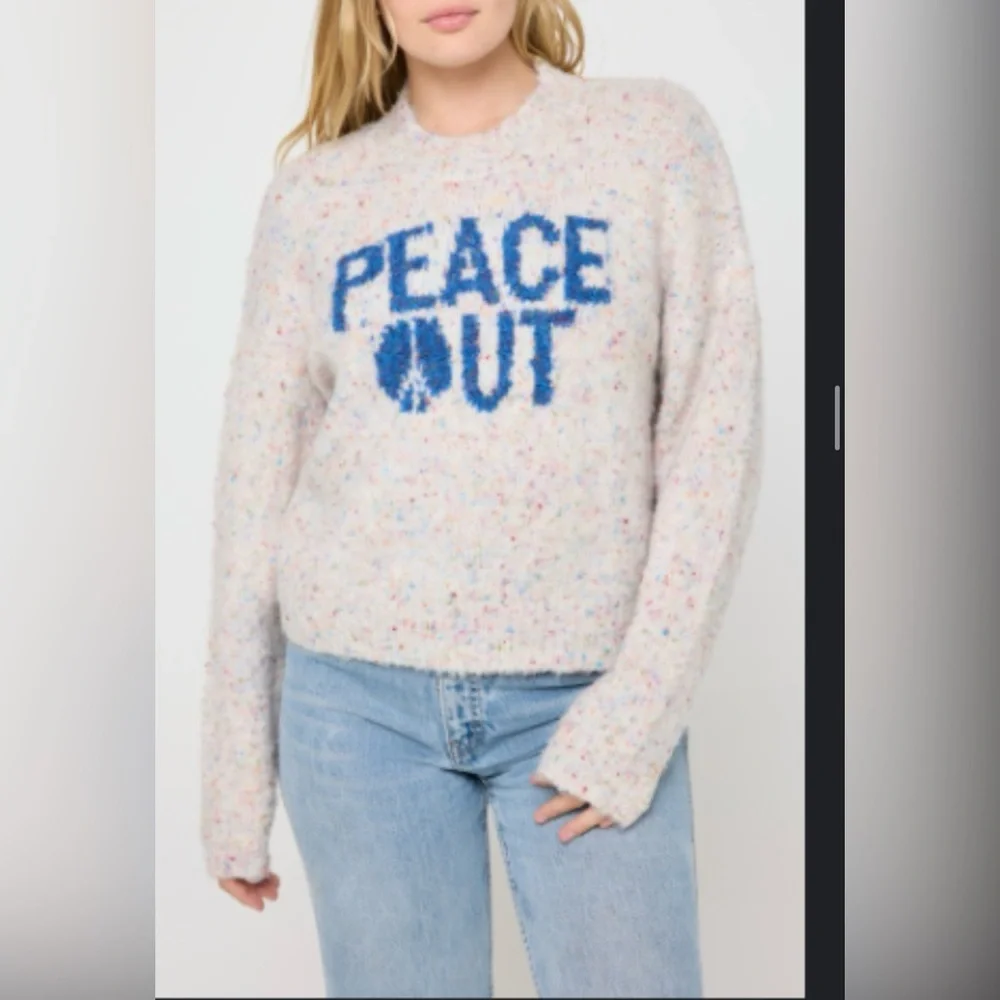 NWT Spiritual Gangster Beatrice Peace Out Wool Blend Speckled Sweater in Birch M